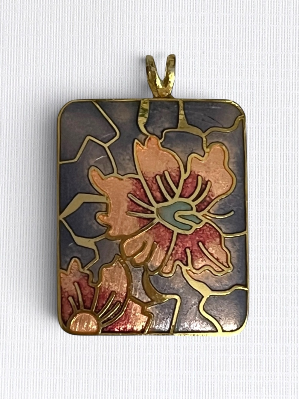 Gold Tone Floral CloisonnΓ© Pendant - Pink Purple